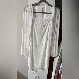 Francesca's Collections White Beaded Long Sleeve Dress
